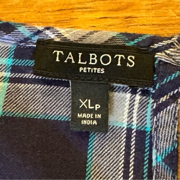 Talbots purple plaid scalloped trim embroidered blouse shirt top size XLP 
b17 - Picture 2 of 4